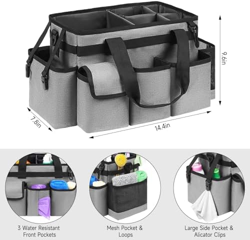 Cleaning Caddy,Cleaning Bag for Housekeepers,Cleaning Supplies Organizer with Handle,Gray - Image 4