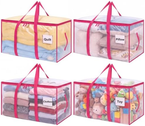4 Pack 93L Extra Large Heavy Duty Clear Moving Bags 200LBS, Pink Edges by Dntorx
