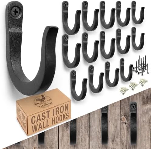 2 inch Railroad Spike Cast Iron Hooks (15 Pack) Blacksmith, Wall Mounted Farmhouse Decorative Hooks, PowderCoated for Interior or Exterior Use, Rust Proof for Hanging Coats, Bags or Pots (Black) by MyFancyFarmhouse