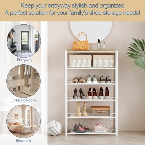 Yusong Shoe Rack Organizer, 6 Tier Industrial Shoe Storage Shelf, Narrow Sturdy Metal Shoe Shelves for Closet Entryway, White - Image 5
