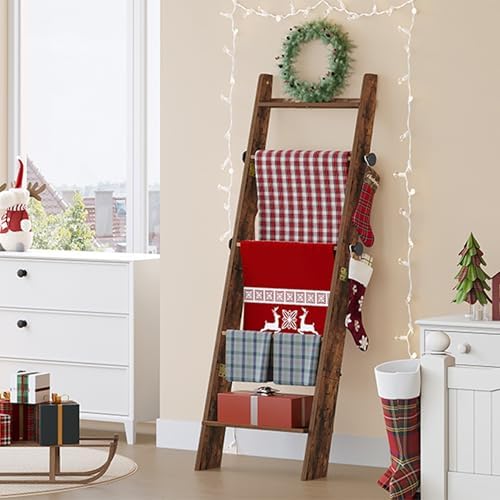 Hzuaneri Blanket Ladder, Decorative Quilt Rack with 4 Removable Hooks - Image 4