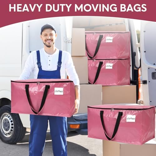 2-Pack Extra-Large Heavy-Duty Storage Totes with Reinforced Handles, Durable Zippers & Waterproof Material — Perfect for Space-Saving, Moving, Shipping and Travel (PINK) - Image 5