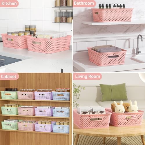 MaxGear 3 Pack Plastic Storage Baskets, Large, Pink - Image 4