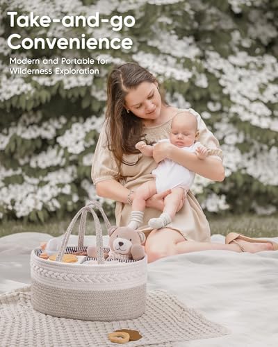 Maliton Extra Large Diaper Caddy Organizer, Cotton Rope Nursery Basket, Portable Organizer for Changing Table, Car, Diaper Storage for Baby Stuff for Newborn - Image 5