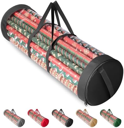 BALEINE Christmas Wrapping Paper Organizer Storage, 41" Gift Wrapping Paper Storage Containers, Clear PVC with Durable 600D Oxford Fabric Gift Wrap Paper Holder Fits 18-25 Rolls, Black by BALEINE