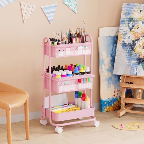 Modanais Baby Diaper Caddy Organizer Cart - 3 Tier Rolling Cart, Pink - Image 7