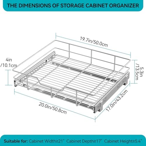 Pull Out Cabinet Organizer 20" W X 17" D, Slide Out Drawers For Kitchen Cabinets, Pull Out Drawers For Cabinets Capacity Heavy Duty Caddy, Cabinet Pull Out Shelves Chrome-Plated, Bathroom Pantry - Image 2