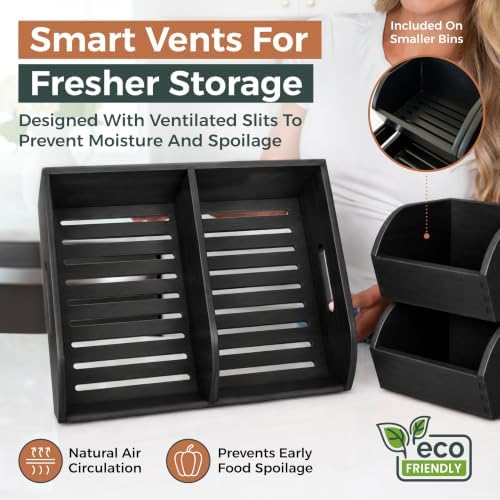 Potato and Onion Storage Bin, Stackable Bamboo Pantry Organizer and Storage, Black - Image 4