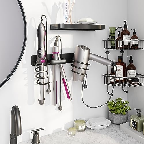 hicorfe Hair Dryer Holder 3 in 1 Hair Tool Organizer,Blow Dryer Holder Wall Mounted,Bathroom Bedroom Hair Care Styling for Flat Iron,Curling Iron,Hair Straightener （Black） by Hicorfe