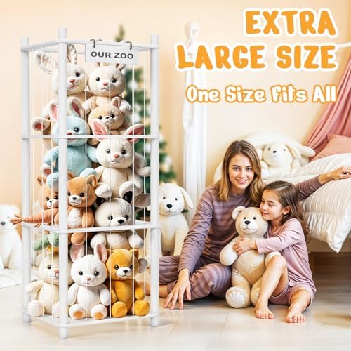 Woodure Stuffed Animal Storage & Organizer, Wooden Cute Zoo Toy Holder for Toddler Rooms, Playrooms & Bedrooms（White） - Image 5