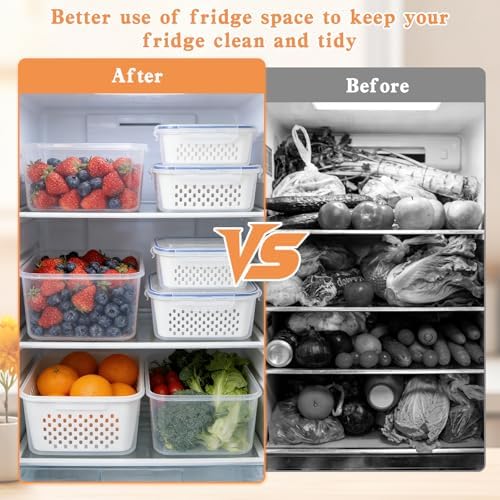 3PCS Fruit Storage Containers, Fruit Storage Containers With Lid And Colander, Household Transparent Plastic Food Storages Box-Including Drain Basket, Multipurpose Large For Fridge - Image 5