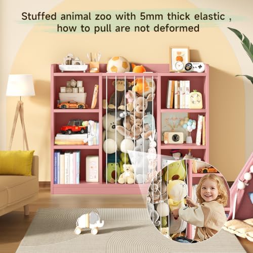 ONBRILL 2-in-1 Toy Storage Organizer with Stuffed Animal Storage, Pink - Image 4