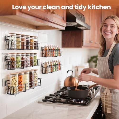 Mystozer Spice Rack Wall Mounted 6 Pack, For Spice Jars & Seasonings,Black - Image 2