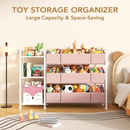 BBLIKE Kids Bookshelf and Toy Storage Organizer with 9 Removable Toy Bins - Image 4
