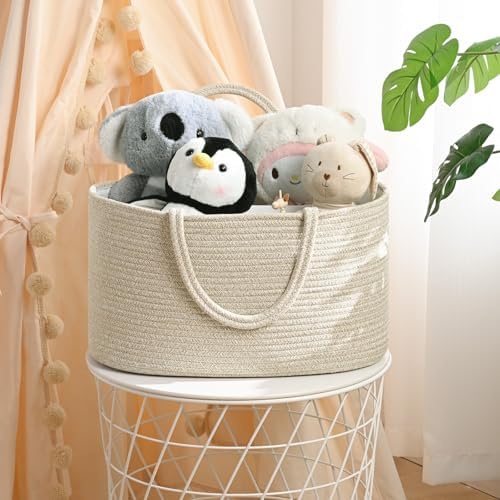 19L Baby Diaper Caddy Organizer, 16.8"x9.8"x9" Cotton Rope Diaper Basket, Changing Table Storage Caddy With Removable Divider, Baby Basket for Nursery, Car, Diapers, Baby Shower Gifts for Newborn - Image 7