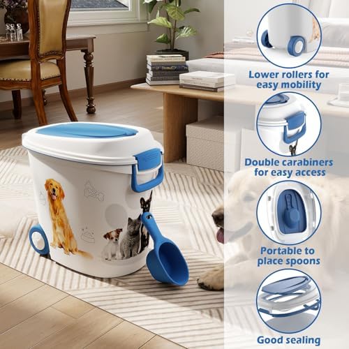 DRATO Cat Food Storage Container with Removable Wheels, Extra Large Capacity Sealed Lid Design for Easy Cleaning, Multi-Purpose Pet Food Container Bowl Scoop Included. - Image 4