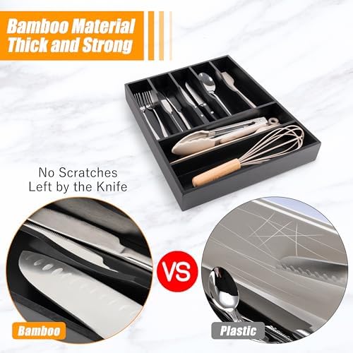 Bellsal Acacia Silverware Organizer Kitchen Drawer Organizer Expandable Bamboo Utensil Holder Cutlery Tray for Kitchen Utensil and Flatware Bedroom Office - Image 6