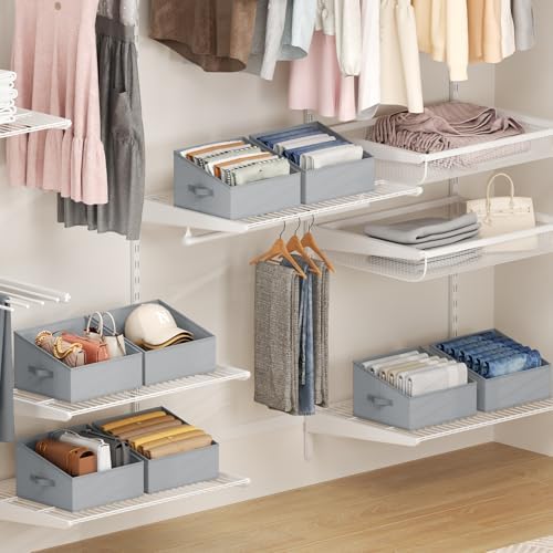 DIMJ Storage Bins for Closet, Trapezoid Storage Bins with Front Handle, Fabric Storage Baskets for Shelves, Line Closet Organizers for Toys, Boooks, Clothes, 6 Packs (Grey) - Image 6