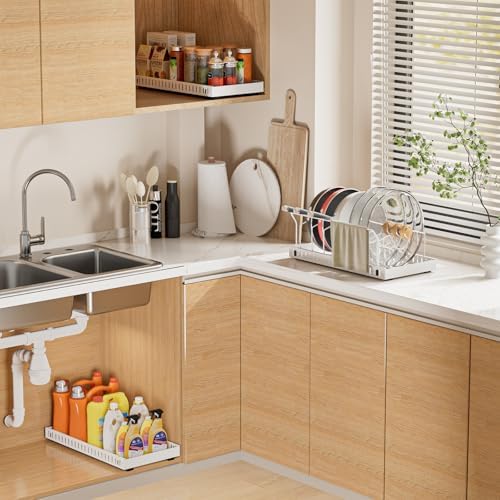 White Pull Out Pot Lid Organizer, Cabinet Pan Rack, 8 Dividers - Image 6