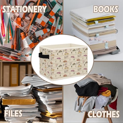 Vintage Car Nursery Foldable Storage Bins Box with Handles, Neutral Car Vehicle Collapsible Toys Books Clothes Organizer Basket for Kids Nursery Room Bedroom Bathroom Playroom - Image 6