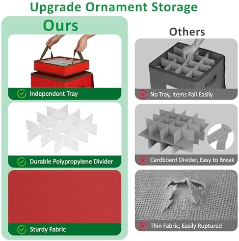 Christmas Ornament Storage Box, Clear Ornament Storage Include 4 Trays with Adjustable Dividers, Ornament Organizer with Handle Store Up to 64 Holiday Ornaments, Clear Top - Image 6