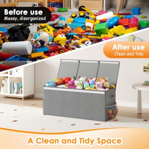 150L Extra Large Toy Storage Box with Lid, Foldable Toy Chest Organizer - Image 4