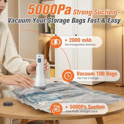 18 Pack Vacuum Storage Bags for Travel with Rechargeable Cordless Pump, Space Saver Bags for Clothes, Compression Packing Bags for Luggage and Suitcase, 18 Combo Size - Image 2