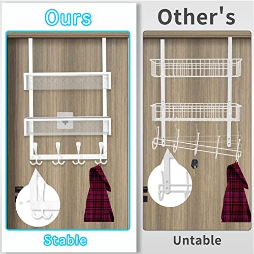 Kaiferty Over The Door Hooks Organizer,Coat Rack with 12 Hooks and 2 Mesh Baskets,Back of Door Storage Organizer for Bathroom,Bedroom,Kitchen,Office(White) - Image 2