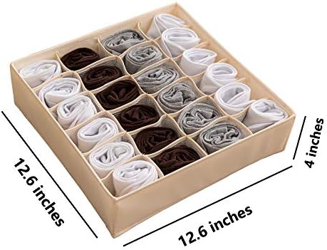 ALYER Collapsible Fabric Drawer Organizer Divider,Closet Storage Box Bins Containers for Panties,Underwear, Ties,Bras, Socks, Lingerie (Beige-24 Cells) - Image 2