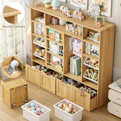 FINETONES Toy Storage with Sliding Bookshelf, Toy Organizer with 4 Bins - Image 7