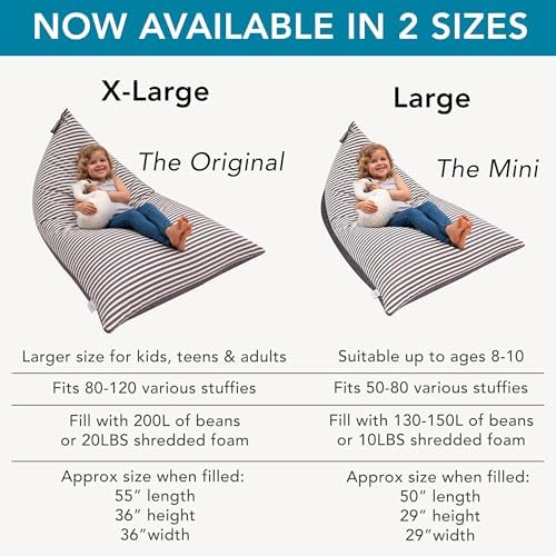Huddle Original Cover for Stuffed Animal Bean Bag Storage (No Filler) Large Designer Beanbag Chair for Kids & Adults | Instant Stylish Clutter Clear - 100% Cotton Stuffed Animal Storage Chair Grey - Image 5