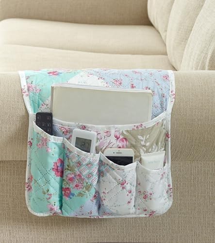 Brilliant Sunshine Blue & Green Roses Couch Armrest Organizer, 35"×13" by BrilliantSunshine