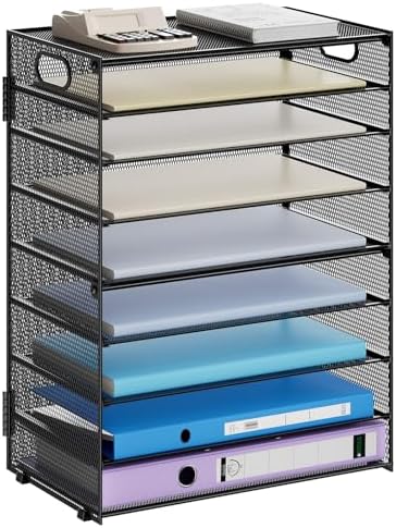 Marbrasse Paper Organizer Letter Tray, 9 Tier Mesh File Organizer with Handle, Paper Sorter Desk Organizer for Home Office Supplies by Marbrasse