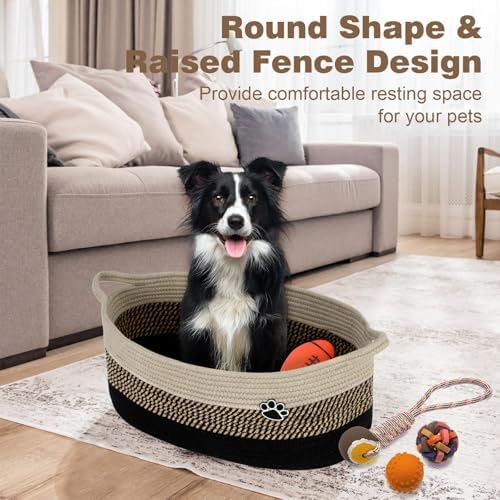 Optish Dog Toy Basket, 30L Toy Box and Bin for Dog Cat Storage, 19.7" X 11" X 7.9" Large Woven Rope Basket for Blanket Storage, Living Room, Bedroom, Black & Brown - Image 4