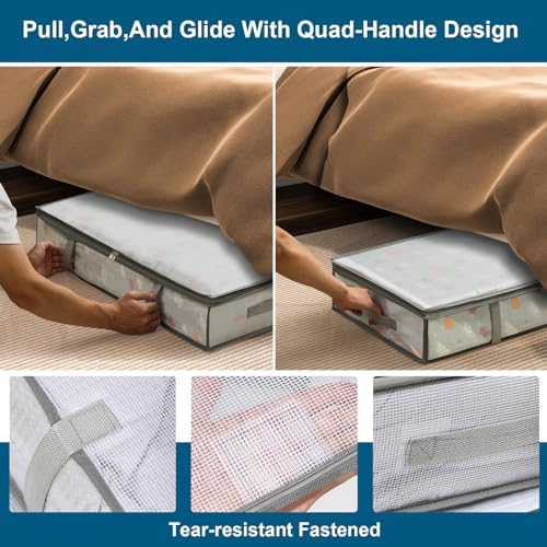 LANDNEOO 2 Pack Under Bed Storage Containers Bins, Humid-Proof Plastic Underbed Storage Bins, Clothes Storage and Organization Bags, Under the Bed Blanket Storage with Handles for Clothes, Bedroom - Image 4