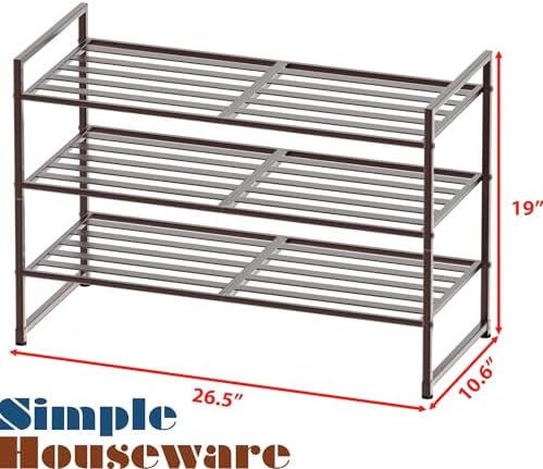 Simple Houseware 3-Tier Stackable Metal Panel Shoe Rack, Bronze - Image 3