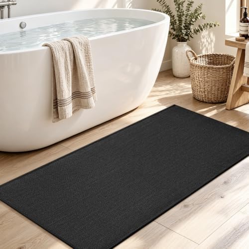 chakme Bathroom Rugs Mat 25x47, Ultra Thin Non Slip Bath Mat Large Quick Dry Absorbent Bath Mat for Bathroom Floor, (Black, 47"x25") - Image 3