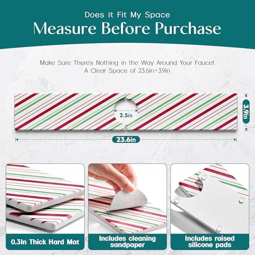 Stone Faucet Mat for Sink, Christmas Kitchen Mat & Home Decor, 23.6" x 3.9" - Image 5