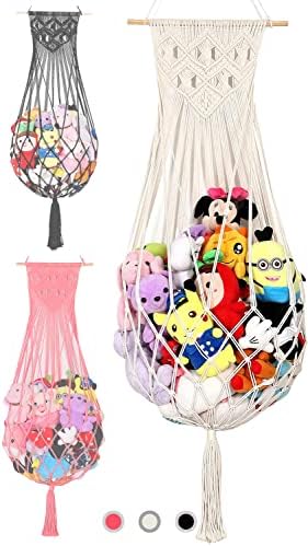 Stuffed Animal Hammock Wall Hanging Net for Stuffed Animal Storage Plush Toy Holder Macrame Toy Display for Boho Kidroom Decor Nursery Organizer (Cream) by Amdermi