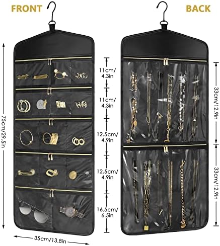 CHICECO Travel Jewelry Holder Organizer,Hanging Jewelry Organizer Storage with Zippered Pockets for Cloest,Jewelry Holder for Earrings, Necklaces（Black） - Image 4