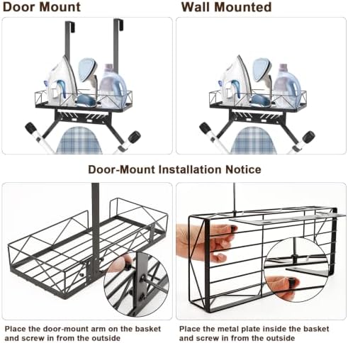 Ironing Board Hanger, Metal Over The Door or Wall Mounted Ironing Board Caddy, Ironing Board Storage Shelf with Adjustable Hooks for Laundry Room, Living Room, Bathroom (Matte Black) - Image 2