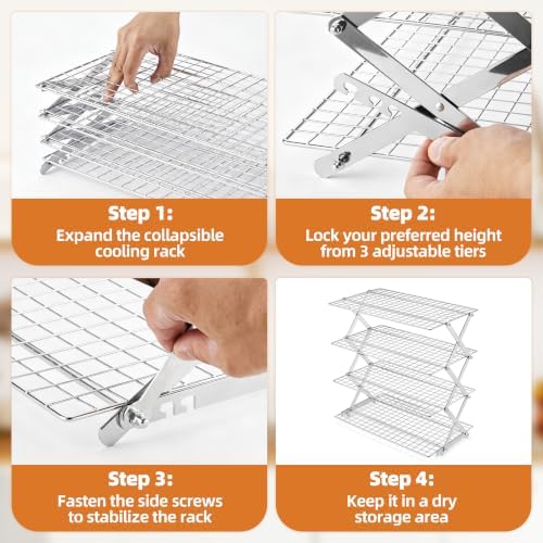 LIANYU 4 Tier Collapsible Cooling Rack, Stainless Steel Baking Rack - Image 5