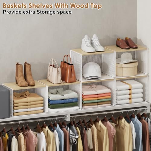 3 Pack Stackable Closet Organizers and Storage,Closet Shelves with Wood Top - Image 5