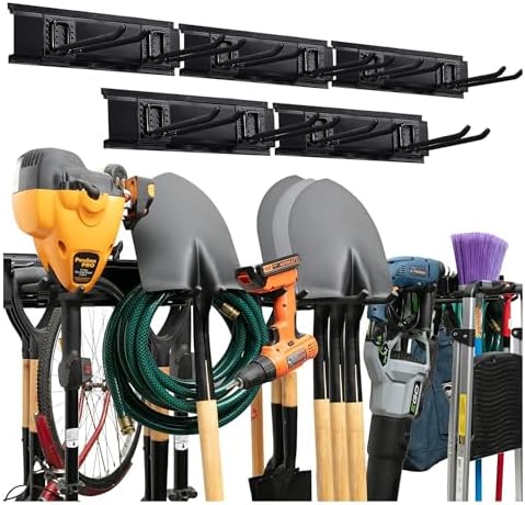 Garage Tool Organizer Wall Mount, 80 Inch Heavy Duty Garage Storage Rack, Up to 440 LB Capacity, 10 Adjustable Hooks & 5 Racks, Garden Tool Organizer for Shovels, Rakes & Brooms by Milentii