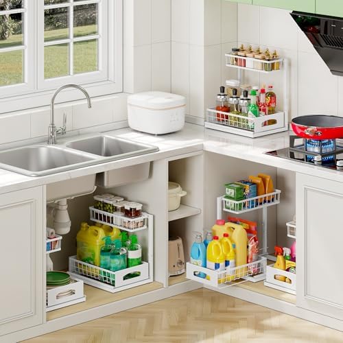 Under Sink Organizer, 1-Pack L-Shaped Metal Pull-Out Drawers for Kitchen - Image 6