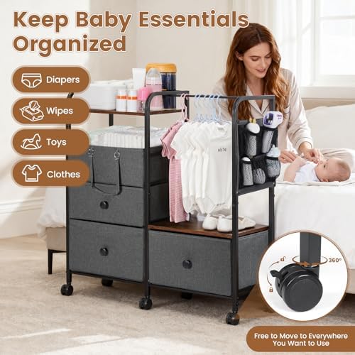 Orzbow Diaper Caddy Cart, 4 Tier Baby Rolling Storage Cart, Grey - Image 6