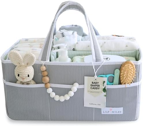 Lily Miles Baby Diaper Caddy Organizer - Large Tote Bag for Newborn essentials Boy or Girl - Baby Shower Basket - Nursery Must Haves - Registry Favorites - Newborn Caddie Car Organizer by LilyMiles