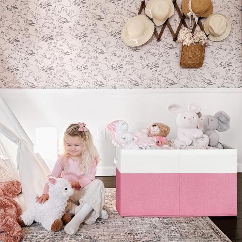 INDRESSME 85L Large Collapsible Toy Storage Box, Pink & White - Image 3