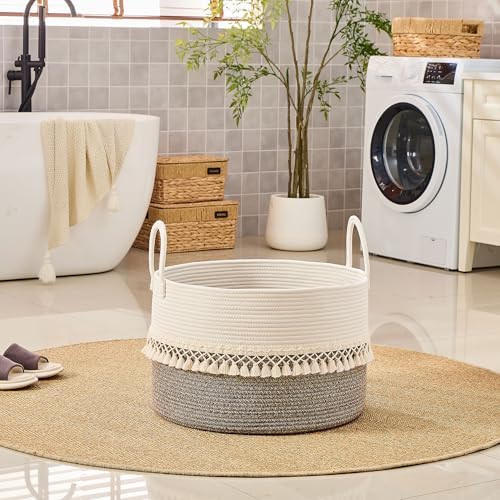 KAKAMAY Large Blanket Basket with Handles, Storage Basket for Living Room - Image 5