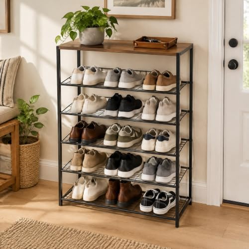 HOMEFORT 6 Tiers Shoe Rack Organizer,23" Shoe Storage Shelf for Closet, Shoe Rack for Entryway, Each Tier Fits 3 Pairs, Shoe Stand with Metal Shelves and MDF Top Board, Walnut by HOMEFORT